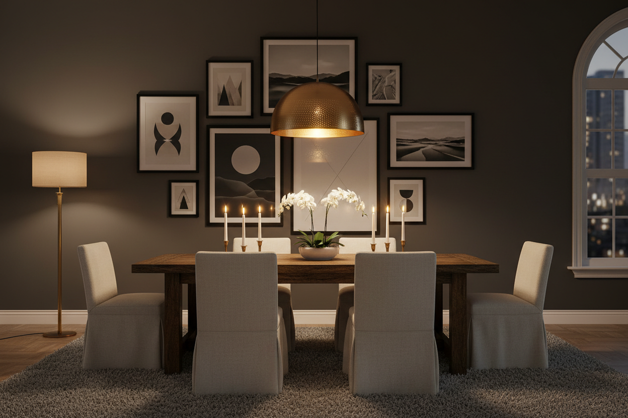 Gallery wall above dining table