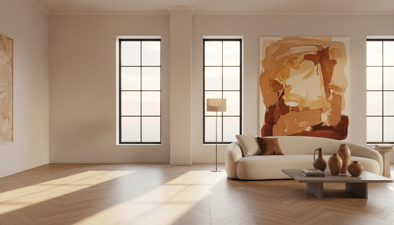 Living room with large abstract painting